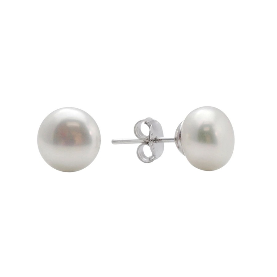 Jewelry Josephs Jewelers Home | Sterling Silver Button Freshwater Pearl Stud Earrings White