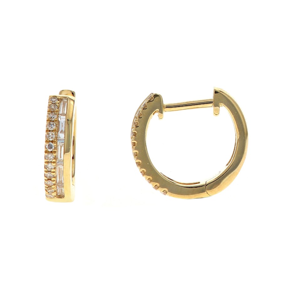 Jewelry Josephs Jewelers Home | 14K Yellow Gold Diamond Huggie Hoop Earrings White