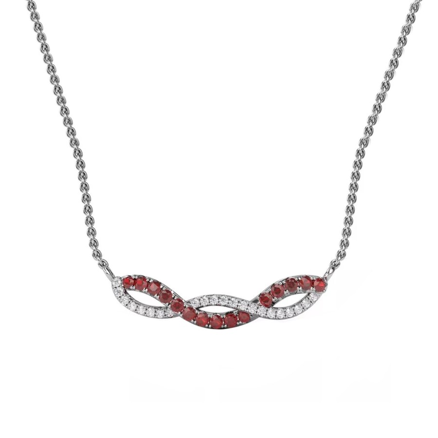 Jewelry Josephs Jewelers Home | 14K White Gold Ruby And Diamond Twist Necklace Red