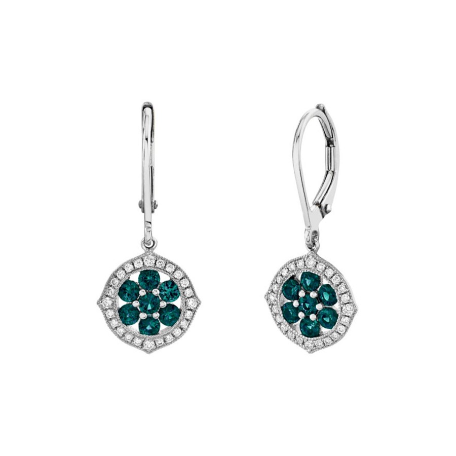 Jewelry Josephs Jewelers Home | 14K White Gold Alexandrite And Diamond Earrings Multi