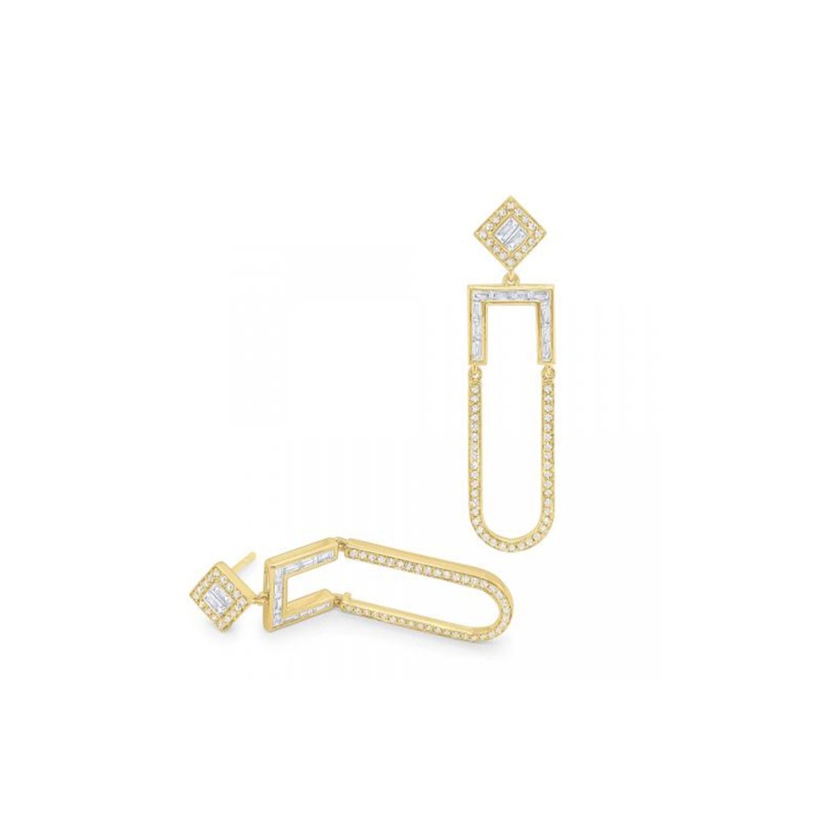 Jewelry Josephs Jewelers Home | 14K Yellow Gold Geometric Diamond Earrings White