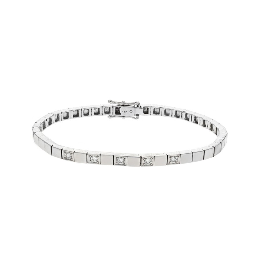 Jewelry Josephs Jewelers Home | 14K Gold 5-Diamond Link Bracelet White