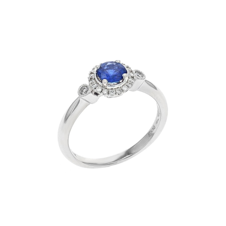 Jewelry Josephs Jewelers Home | Estate 14K White Gold Sapphire And Diamond Ring Blue