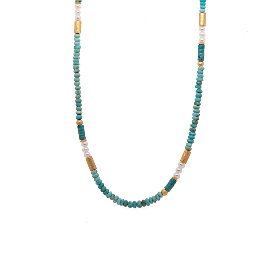 Jewelry Josephs Jewelers Home | Gold Plated Sterling Silver Turquoise And Pearl Necklace - Josephs Jewelers Blue