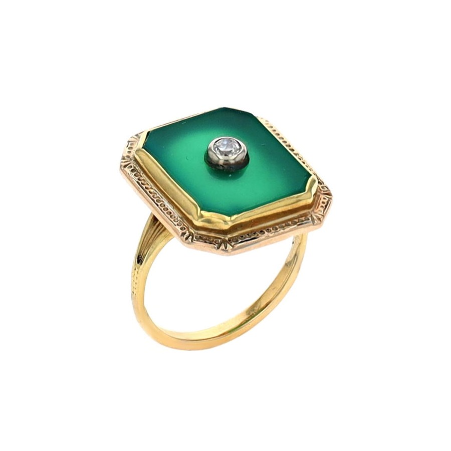 Jewelry Josephs Jewelers Home | Estate 10K Yellow Gold Onyx And Diamond Ring - Josephs Jewelers Green