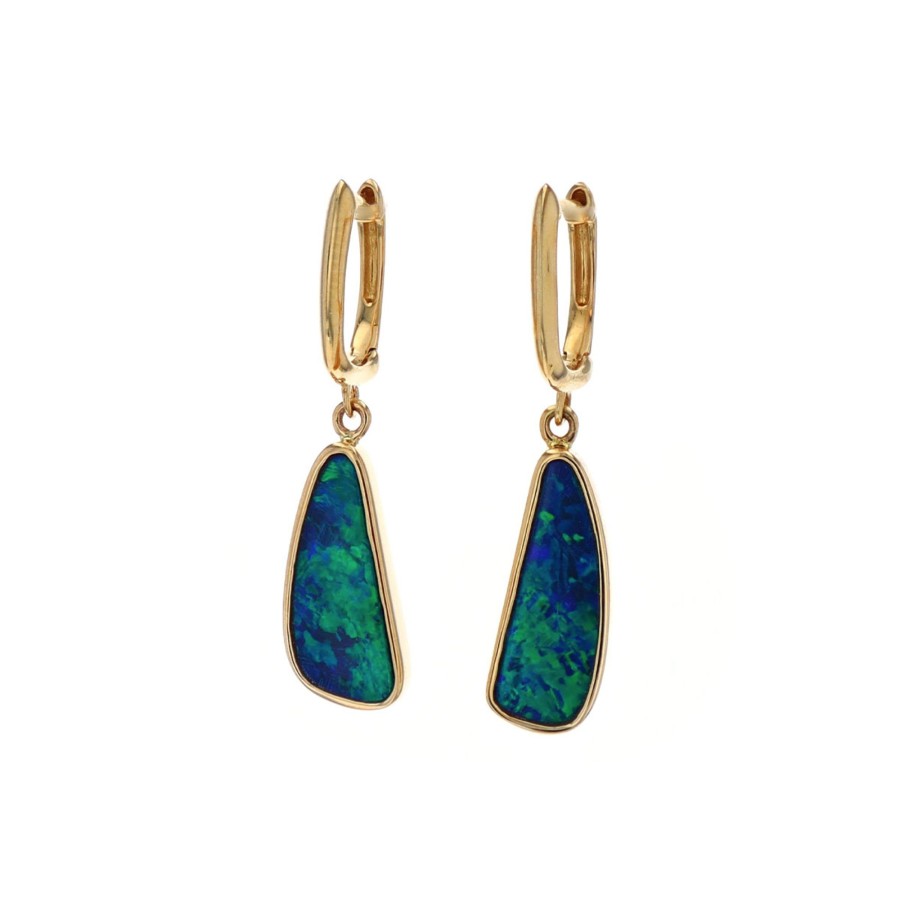 Jewelry Josephs Jewelers Home | 14K Yellow Gold Australian Opal Doublet Dangle Earrings - Josephs Jewelers Multi