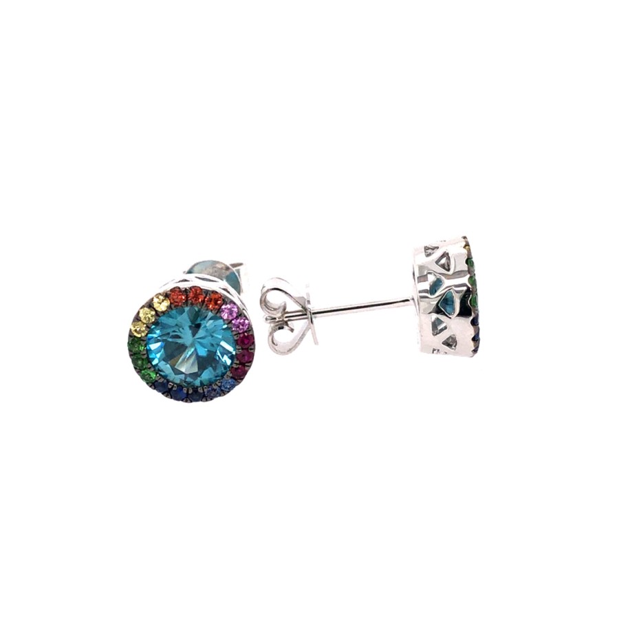 Jewelry Josephs Jewelers Home | 14K White Gold Blue Zircon, Sapphire, And Tsavorite Earrings - Josephs Jewelers Multi