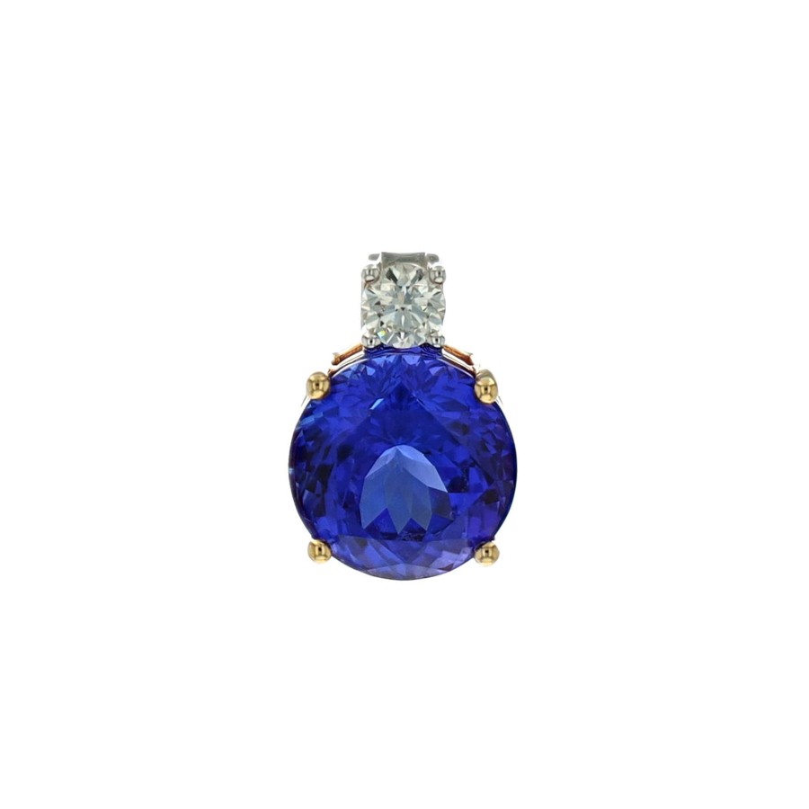 Jewelry Josephs Jewelers Home | 14K Two-Tone Round Tanzanite And Diamond Pendant Blue