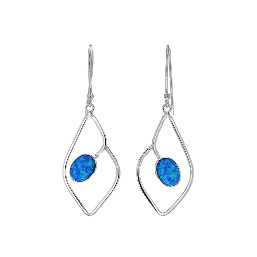 Jewelry Josephs Jewelers Home | Sterling Silver Oval Created Opal Drop Earrings - Josephs Jewelers Blue