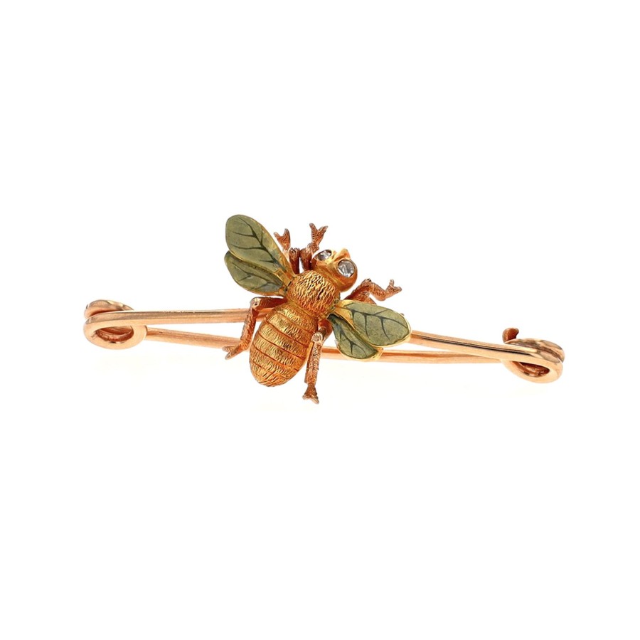 Jewelry Josephs Jewelers Home | Estate 14K Yellow Gold Enamel Bug Brooch - Josephs Jewelers White