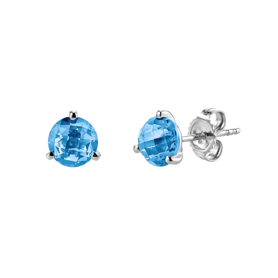 Jewelry Josephs Jewelers Home | 14K White Gold Round Topaz Stud Earrings Blue