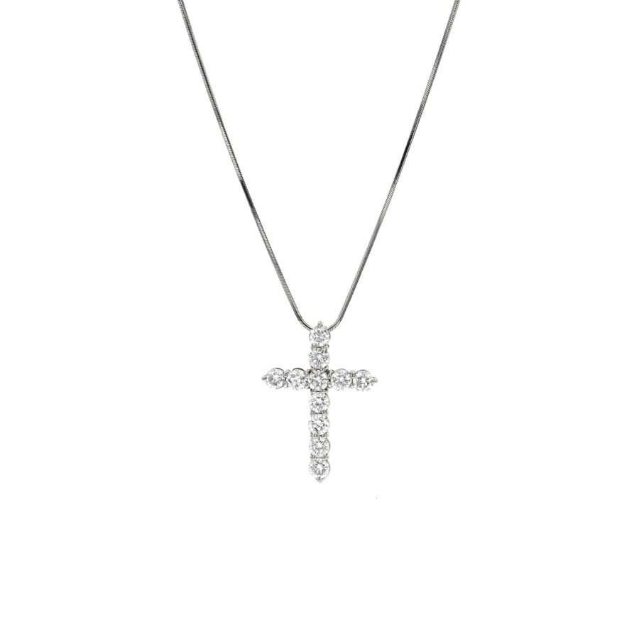 Jewelry Josephs Jewelers Home | Estate Platinum Diamond Cross Pendant With Chain - Josephs Jewelers White