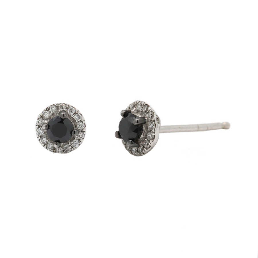 Jewelry Josephs Jewelers Home | 14K White Gold And White Diamond Earrings Black