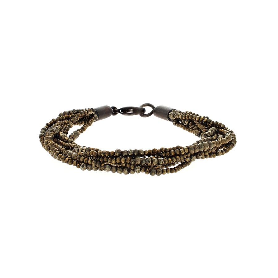 Jewelry Josephs Jewelers Home | Oxidized Sterling Silver Twist Pyrite Bracelet Black