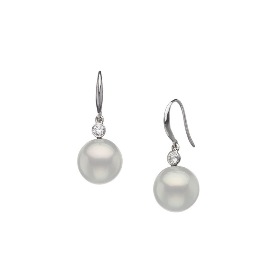 Jewelry Josephs Jewelers Home | 14K Gold South Sea Pearl And Diamond Dangle Earrings - Josephs Jewelers White