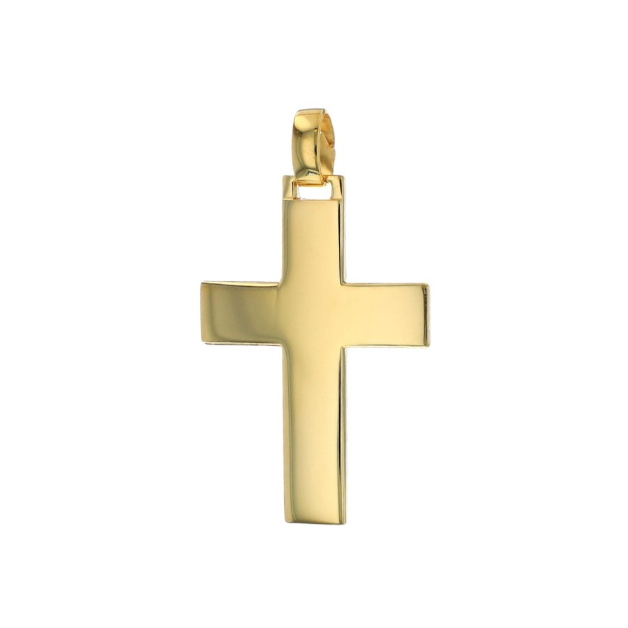 Jewelry Josephs Jewelers Home | 14K Yellow Gold Polished Front And Matte Back Cross Pendant - Josephs Jewelers