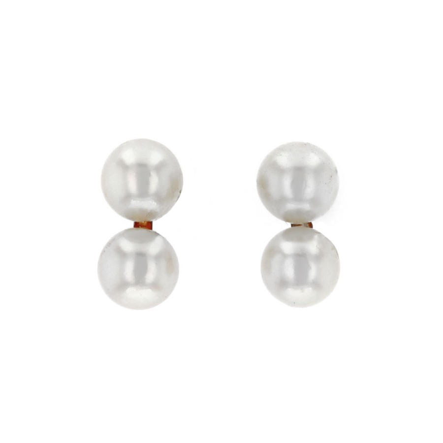 Jewelry Josephs Jewelers Home | Estate 14K Yellow Gold Double Pearl Stud Earrings - Josephs Jewelers White