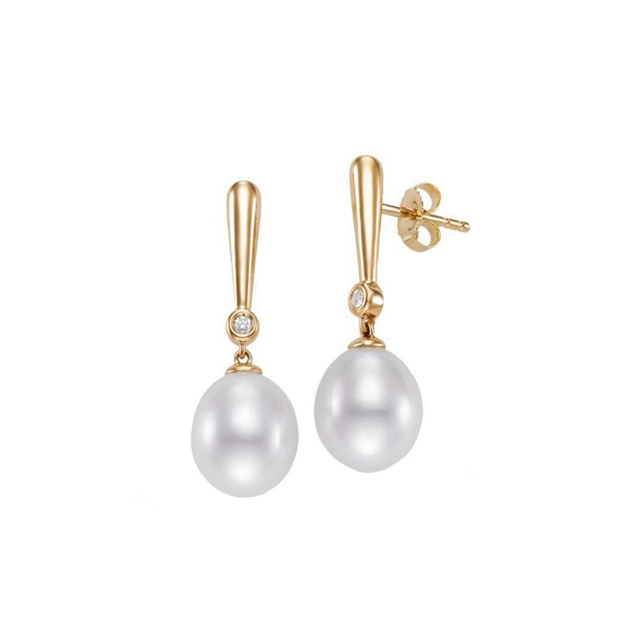 Jewelry Josephs Jewelers Home | 18K Yellow Gold Pearl And Diamond Dangle Earrings - Josephs Jewelers White