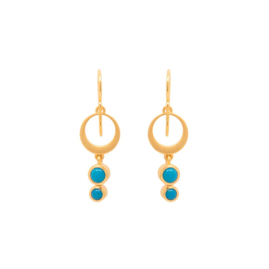 Jewelry Josephs Jewelers Home | Gold Plated Sterling Silver Turquoise Double Circle Earrings Blue