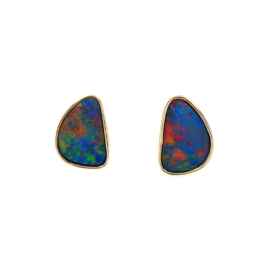 Jewelry Josephs Jewelers Home | 14K Yellow Gold Australian Opal Doublet Earrings - Josephs Jewelers Multi