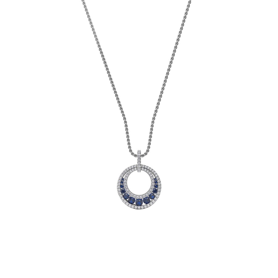 Jewelry Josephs Jewelers Home | 14K White Gold Graduated Sapphire And Diamond Pendant With Chain - Josephs Jewelers Blue