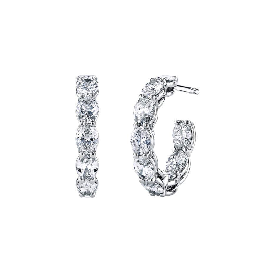 Jewelry Josephs Jewelers Home | 18K Gold Oval Diamond Hoop Earrings - Josephs Jewelers White