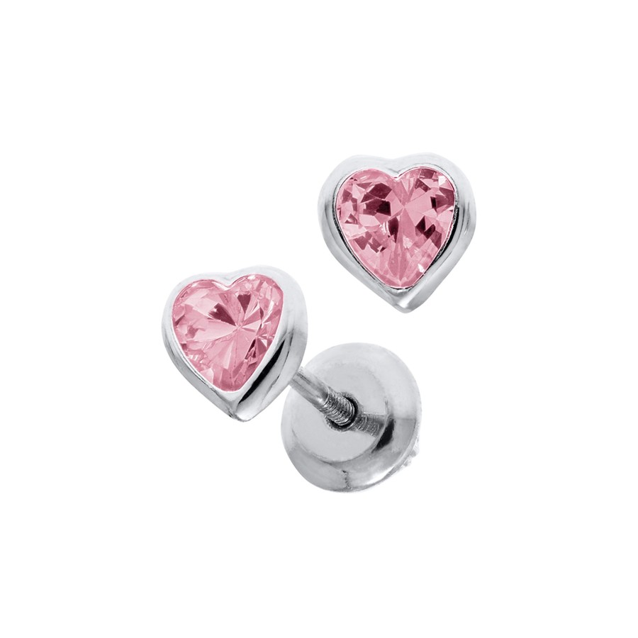 Jewelry Josephs Jewelers Home | Sterling Silver Children'S Heart Cubic Zirconia Earrings Pink