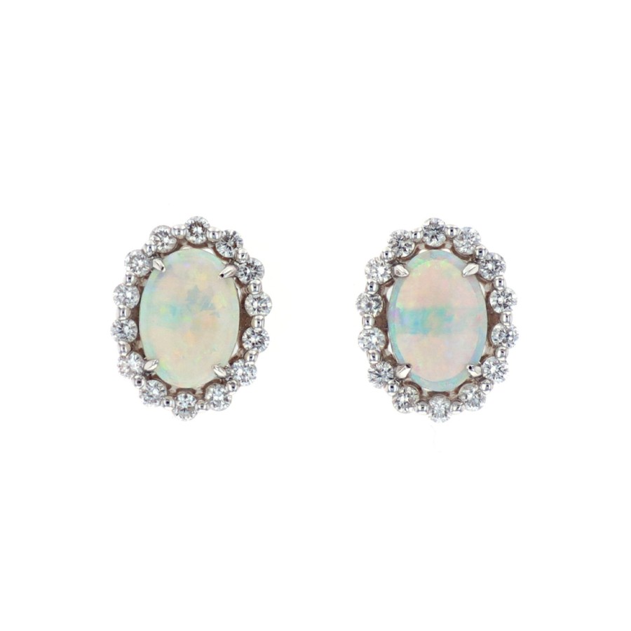 Jewelry Josephs Jewelers Home | 14K White Gold Opal And Diamond Halo Stud Earrings - Josephs Jewelers Multi