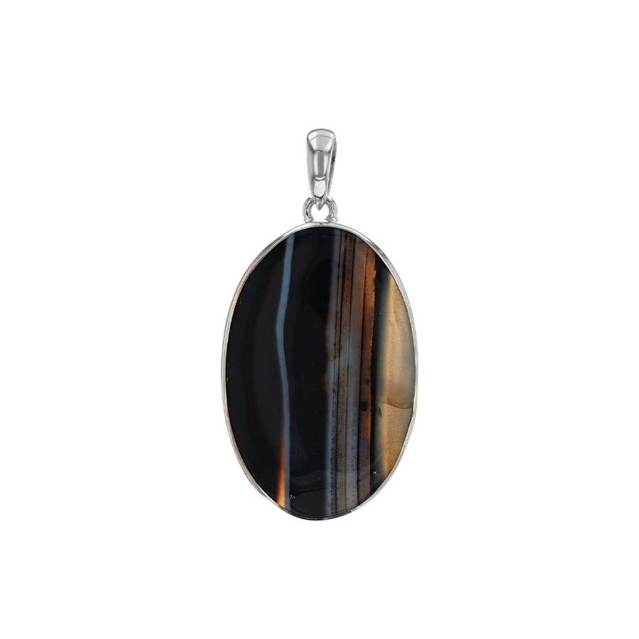 Jewelry Josephs Jewelers Home | Sterling Silver Large Oval Banded Agate Pendant - Josephs Jewelers Multi