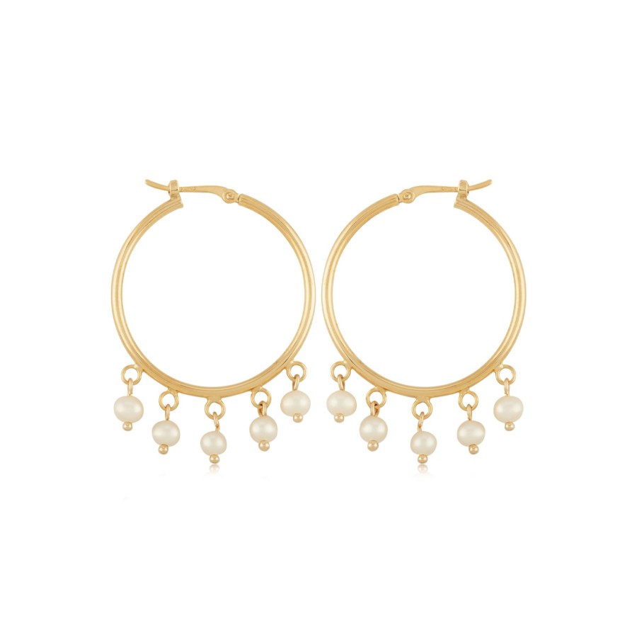 Jewelry Josephs Jewelers Home | 14K Yellow Gold Hoop Earrings With Pearl Dangles - Josephs Jewelers