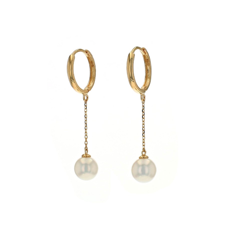 Jewelry Josephs Jewelers Home | 14K Yellow Gold Freshwater Pearl Dangle Hoop Earrings - Josephs Jewelers White