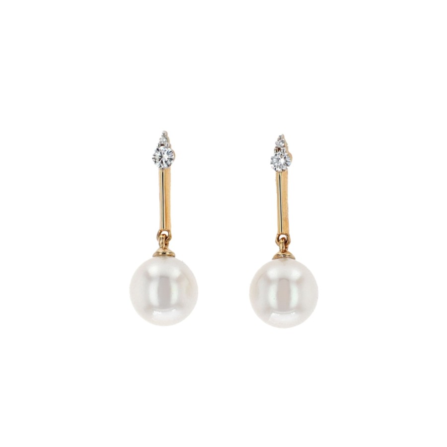 Jewelry Josephs Jewelers Home | 14K Yellow Gold Freshwater Pearl And Diamond Dangle Earrings - Josephs Jewelers White