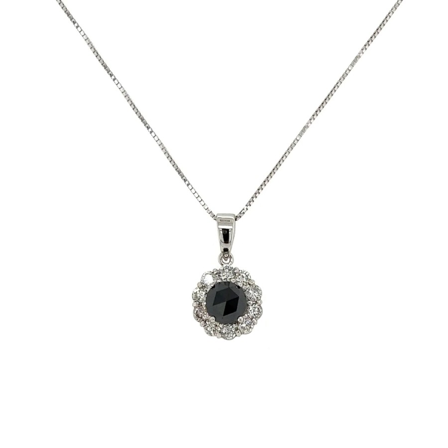 Jewelry Josephs Jewelers Home | Estate 18K White Gold Diamond Pendant With Chain - Josephs Jewelers Black