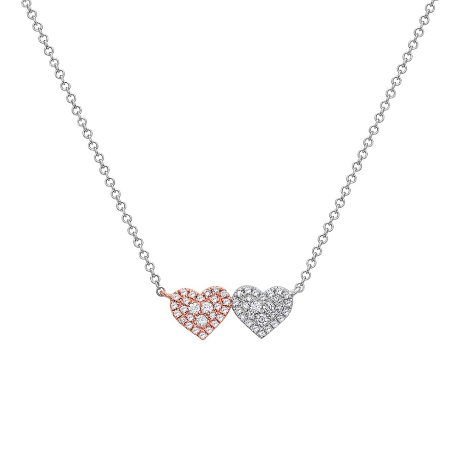 Jewelry Josephs Jewelers Home | 14K Two-Tone Diamond Pave Double Heart Necklace - Josephs Jewelers Pink