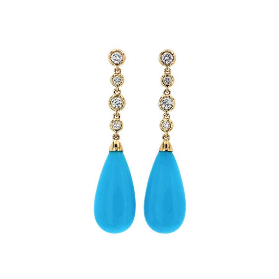 Jewelry Josephs Jewelers Home | 14K Yellow Gold Pear Turquoise And Diamond Earrings - Josephs Jewelers Blue