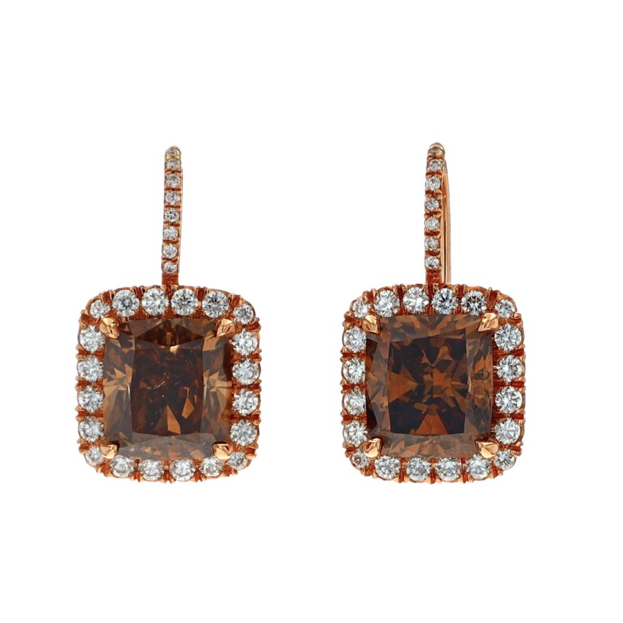 Jewelry Josephs Jewelers Home | 18K Rose Gold Diamond Dangle Earrings - Josephs Jewelers Brown