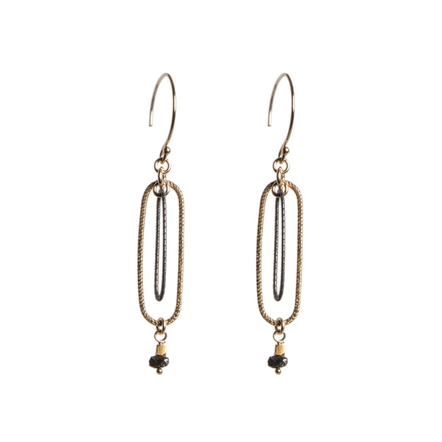 Jewelry Josephs Jewelers Home | Sterling Silver And Gold Filled Double Open Oval Earrings Black