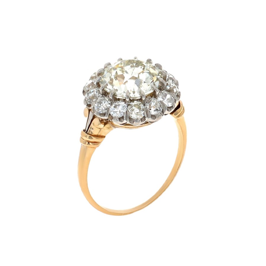 Jewelry Josephs Jewelers Home | Estate Platinum And 18K Yellow Gold Diamond Halo Engagement Ring - Josephs Jewelers White