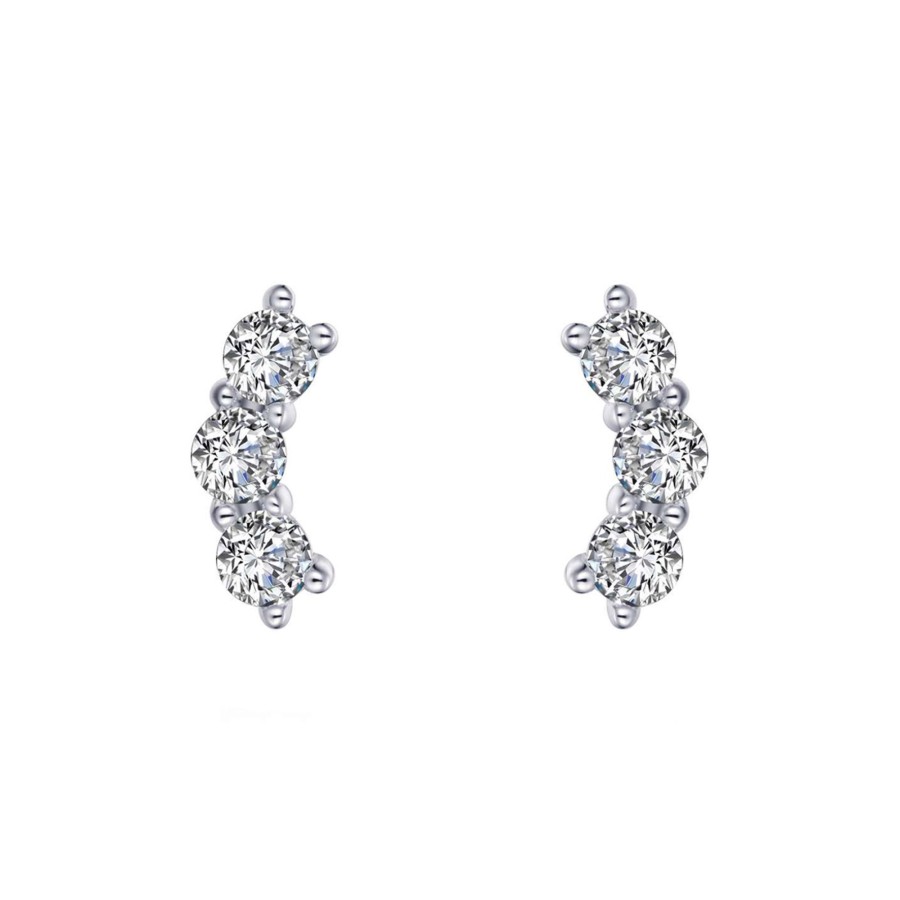 Jewelry Josephs Jewelers Home | Sterling Silver Cubic Zirconia Curved Stud Earrings White