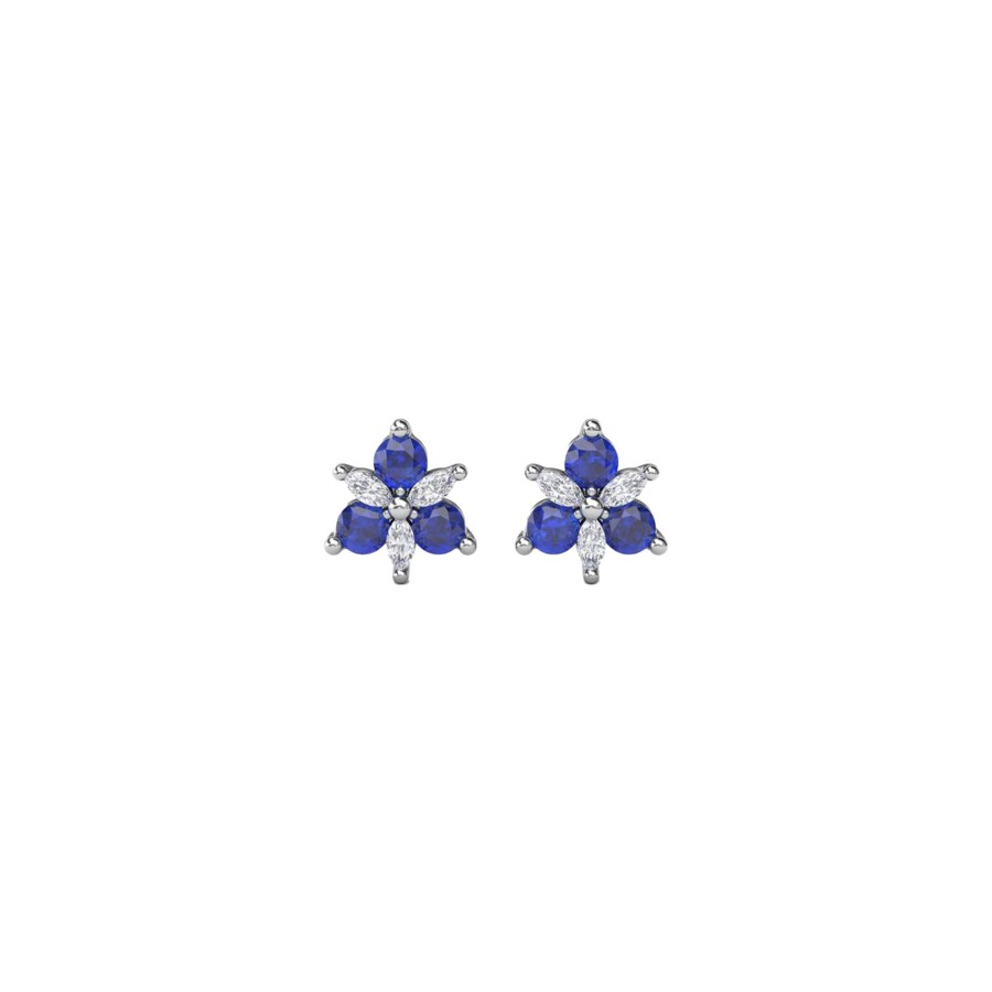 Jewelry Josephs Jewelers Home | 14K White Gold Sapphire And Diamond Cluster Earrings - Josephs Jewelers Blue