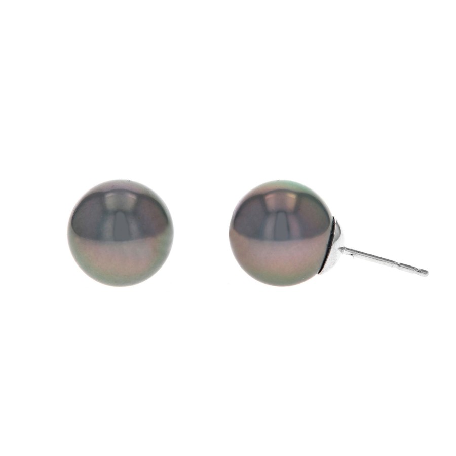 Jewelry Josephs Jewelers Home | 14K White Gold Tahitian Pearl Stud Earrings Black