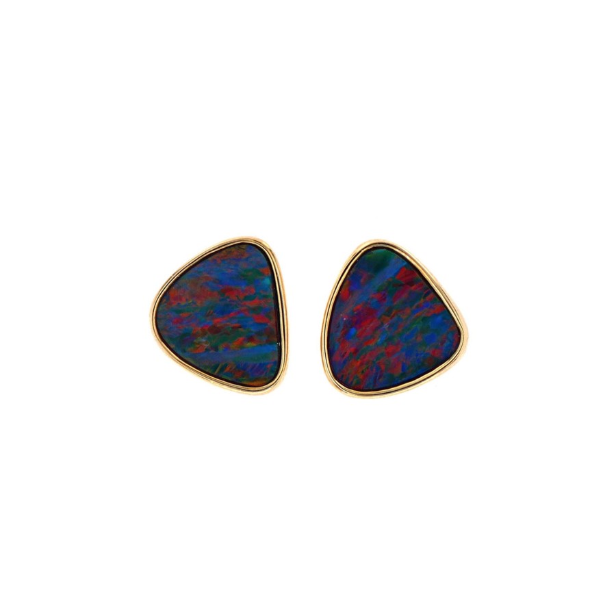 Jewelry Josephs Jewelers Home | 14K Yellow Gold Australian Opal Doublet Stud Earrings - Josephs Jewelers Multi