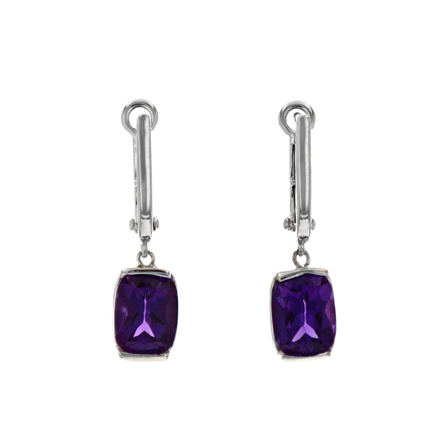 Jewelry Josephs Jewelers Home | 14K White Gold Amethyst Dangle Earrings - Josephs Jewelers Purple