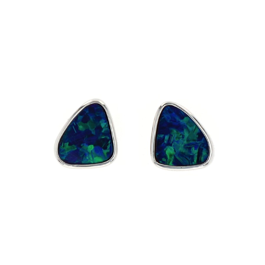 Jewelry Josephs Jewelers Home | 14K White Gold Bezel-Set Opal Doublet Triangular Earrings - Josephs Jewelers Multi