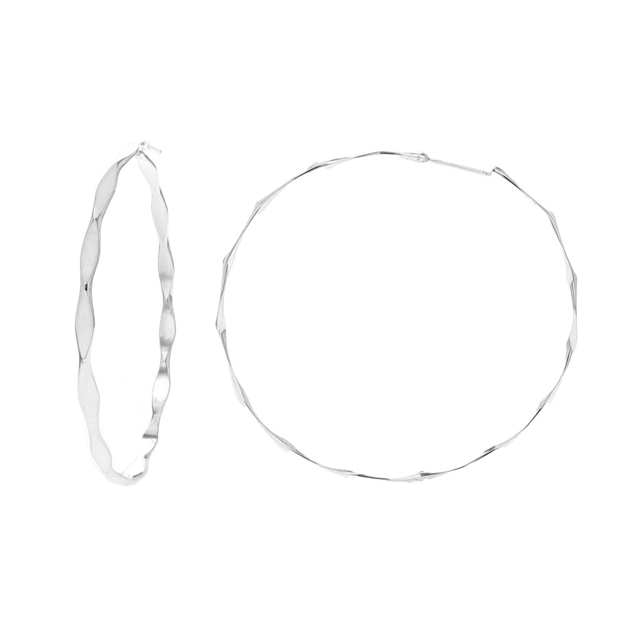 Jewelry Josephs Jewelers Home | Sterling Silver Large Edged Hoop Earrings - Josephs Jewelers