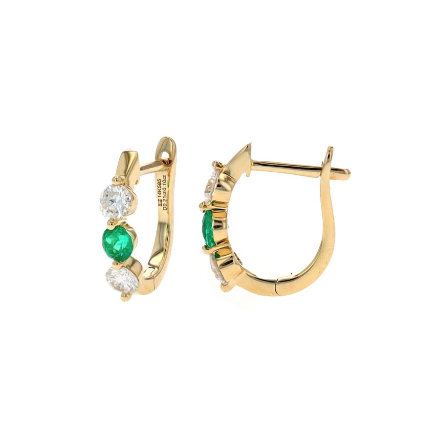 Jewelry Josephs Jewelers Home | 14K Yellow Gold Emerald And Diamond Hoop Earrings - Josephs Jewelers Green