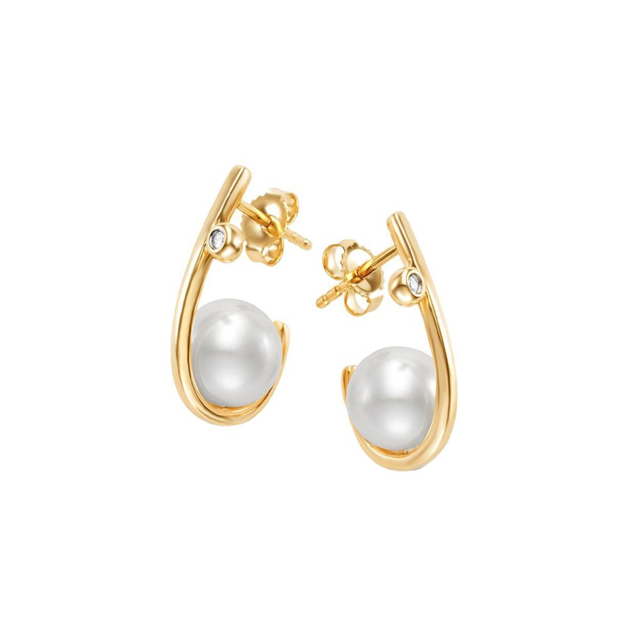 Jewelry Josephs Jewelers Home | 14K Yellow Gold Pearl And Diamond Drop Earrings - Josephs Jewelers White