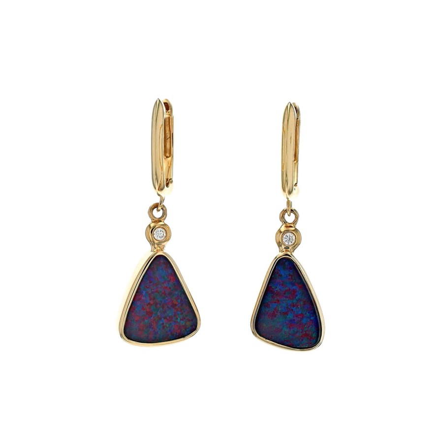 Jewelry Josephs Jewelers Home | 14K Yellow Gold Triangular Opal Doublet And Diamond Dangle Earrings - Josephs Jewelers Multi