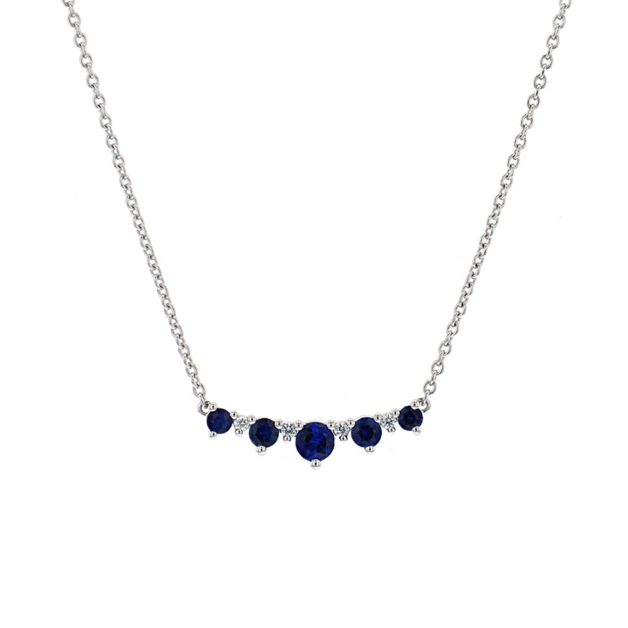 Jewelry Josephs Jewelers Home | 14K White Gold Sapphire And Diamond Necklace Blue