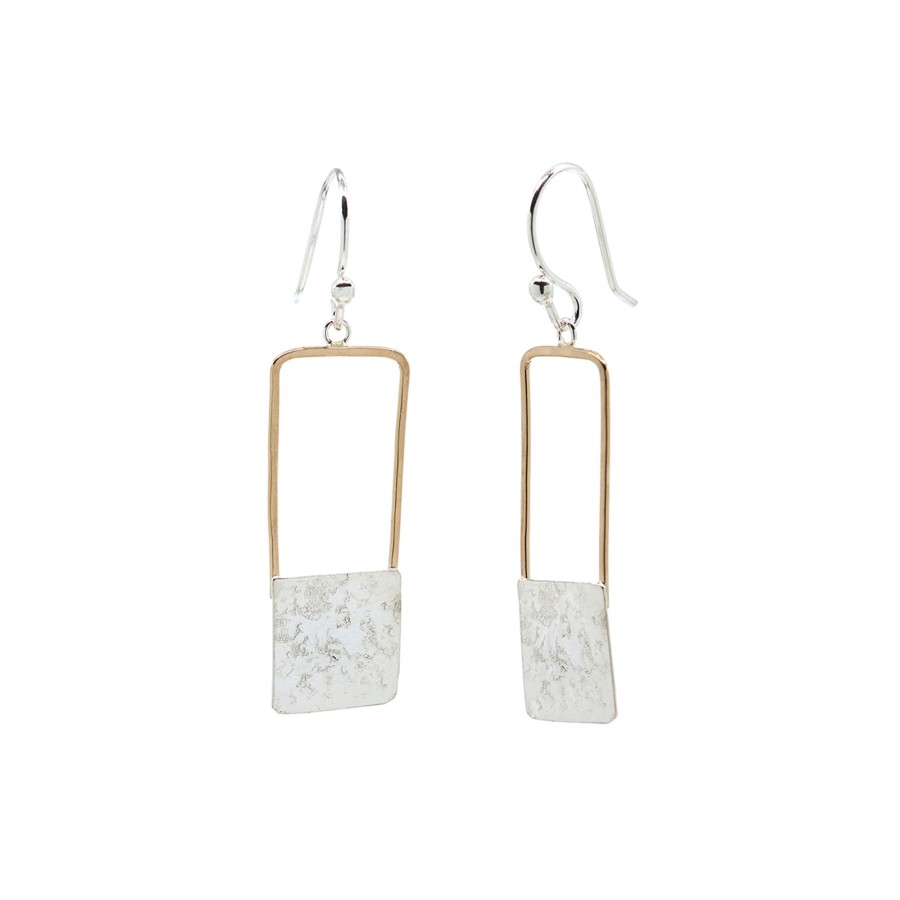 Jewelry Josephs Jewelers Home | Two-Tone Open Rectangle Dangle Earrings